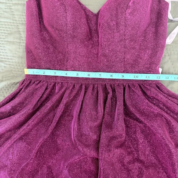 NWT Ellie Wilde Mon Cheri Fuchsia Metallic Shimmer Dress Lace Up Back Size 2 - Picture 7 of 9